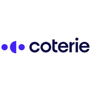 Coterie logo: two purple circles framing a navy wordmark 'coterie' on a white background