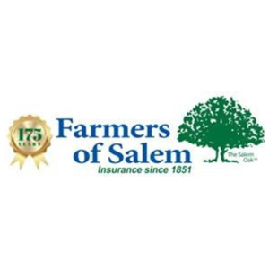 Farmers of Salem Insurance logo with a green oak tree and 175th anniversary badge.
