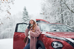 winter-ready vehicle parked on a snowy Bucks County Pennsylvania road